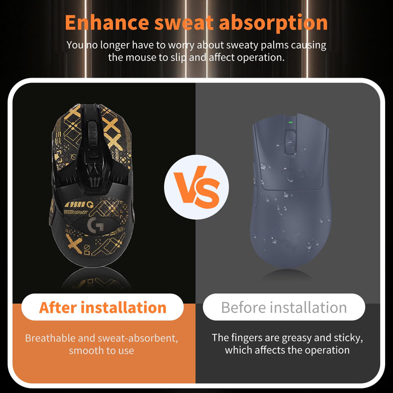 NOUKAJU Mouse Grip Tape for Logitech G903/Logitech G900, Rounded Curved Edges Mouse Feet Skates,Self-Adhesive PreCut Sweat-Resistant Professional Mice Upgrade Kit(Foot pad + Black-Gold Mouse Tape)