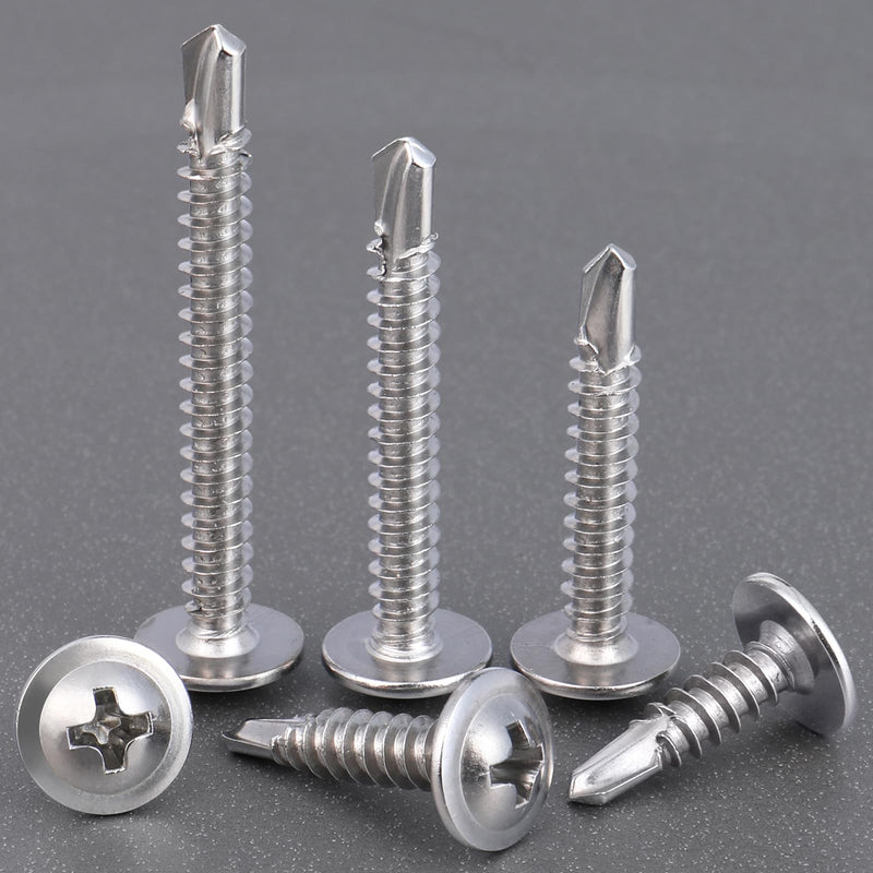 [Australia - AusPower] - 180pcs #8 Sheet Metal Screws Assortment Kit, 410 Stainless Steel Self Tapping Screws for Metal, Self Drilling Screws, 6 Sizes (1/2", 5/8", 3/4", 1", 1-1/4", 1-1/2") Modified Truss Head 