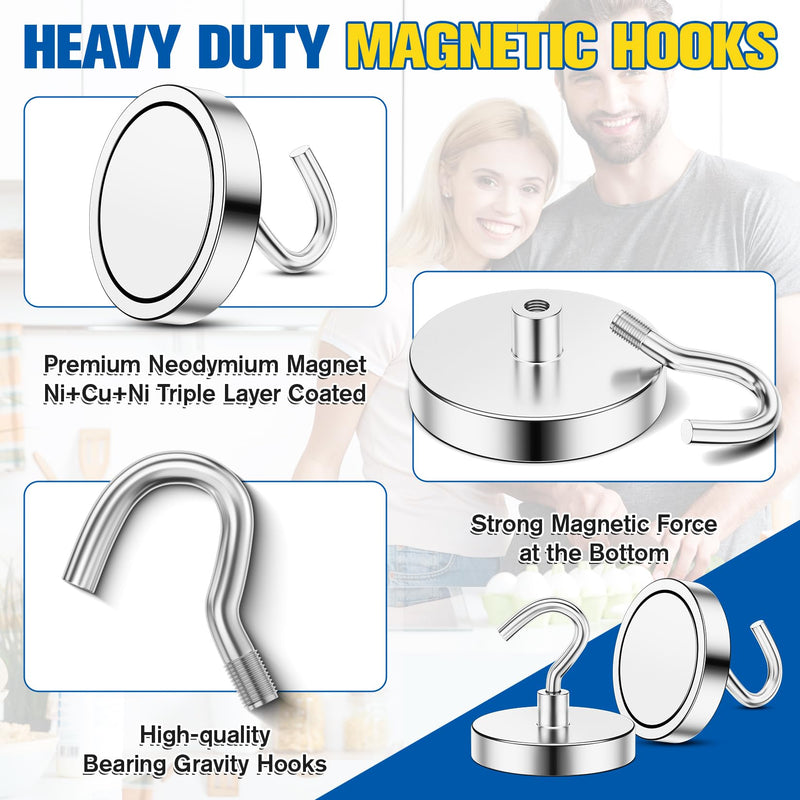 [Australia - AusPower] - Grtard 4Pack Strong Magnetic Hooks Heavy Duty, 110 Lbs+ Magnet Hooks for Cruise, Magnetic Hooks for Fridge, Garage, Hanging, Classroom, Grill, Cabins, Office, Home, Workplace and Kitchen. Silver 4 Pack 