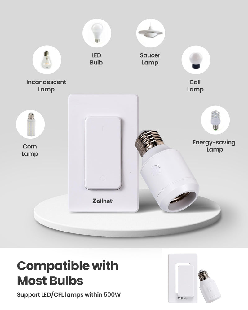 [Australia - AusPower] - 500W Remote Control Light Bulb Socket, Wireless Light Switch for Pull Chain Lighting Fixture, E26 E27 Bulbs Base Holder, Programmable, No Wiring Needed, for Bedroom, Stair, Closet & Garage 1 Switch 1 Socket 