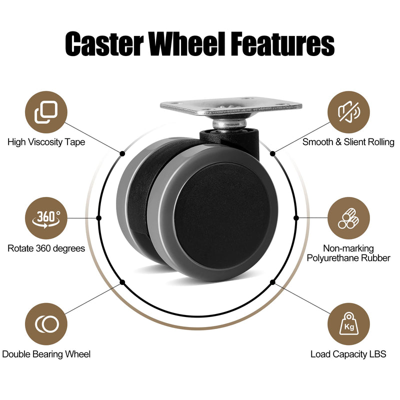 [Australia - AusPower] - Self Adhesive Caster Wheels Set for Trash Can, Storage Box (4PCS, 1.5") 