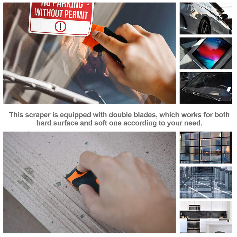 Razor Blade Scraper, Double Edge Razor Scraper Remover Tool with 30 Pcs Razor Blades for Labels Stickers Decals Removal Auto Window Tint Vinyl Tool Application (2 Pack) Circular