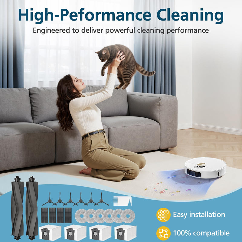 [Australia - AusPower] - 23 Pcs Replacement Parts for Dreame L10s Ultra Gen 2/ L10s Pro Ultra Heat/ X30 Ultra/Mova E30 Ultra Robot Vacuum and Mop, 2 Main Brush, 6 Mop Pads, 4 Dust Bags, 4 Filters, 6 Side Brush, 1 Clean Brush 