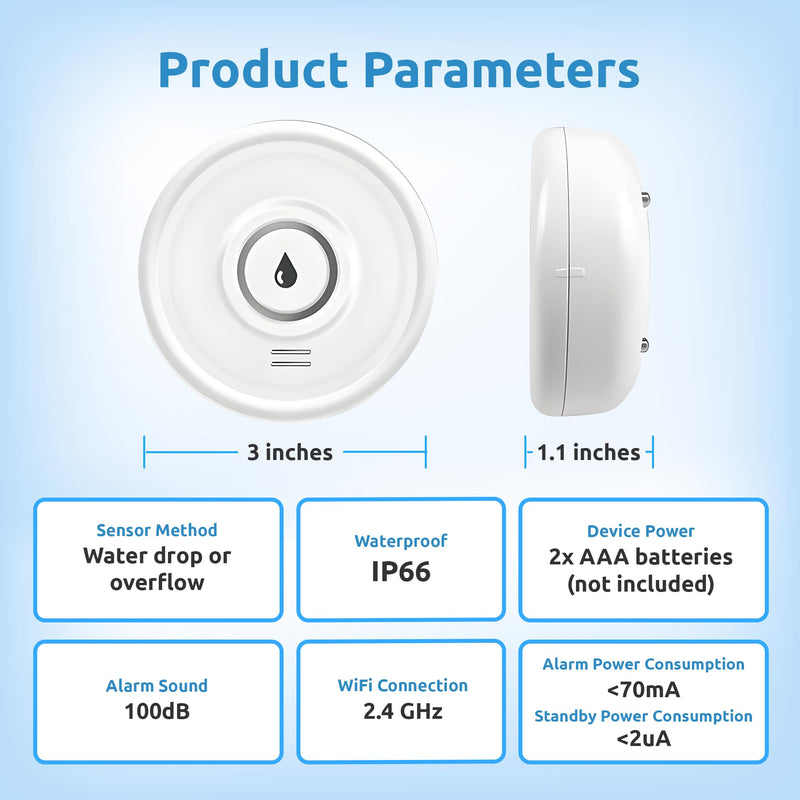 Drip Defender Pro Water Sensor | Wi-Fi Water Leak Detector for Home with 100dB Alarm, High Sensitivity, IP66 Waterproof, Easy Installation, Smart Moisture Alarm for Kitchens, Basements, and Bathrooms