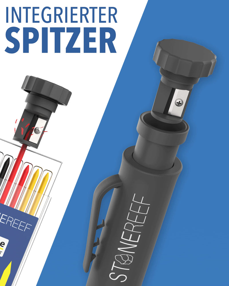 [Australia - AusPower] - Professional Deep Hole Marker with Quiver - Pencil for Construction Site, Drill Hole, Craftsman, Carpenter, Marker Pen for Deep Spaces - Replacement Lead Compatible - Construction Pencil for Wood 