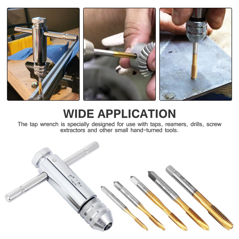 [Australia - AusPower] - Habwea 5 Piece Tap Set, M3 M4 M5 M6 M8 HSS Thread Milling T Handle Ratchet Tap Holder Key (Tap Wrench Set Golden) Tap Wrench Set-golden 