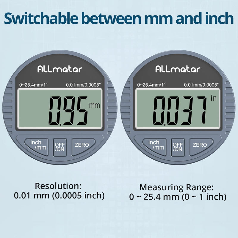 [Australia - AusPower] - Digital Dial Indicator 0.01mm/0.0005'' Digital Probe Dial Test Indicators 0-25.4mm Electronic Indicator Gauge with Large LCD Display for Industrial Laboratory 3D Printer Switchable mm/inch 