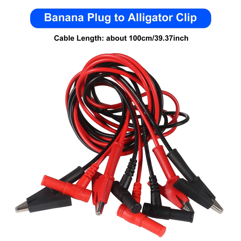 [Australia - AusPower] - UMLIFE 10PCS Multimeter Test Leads Right Angle Banana Plug to Alligator Clip Heavy Duty Silicone Wire for Electrical Testing 