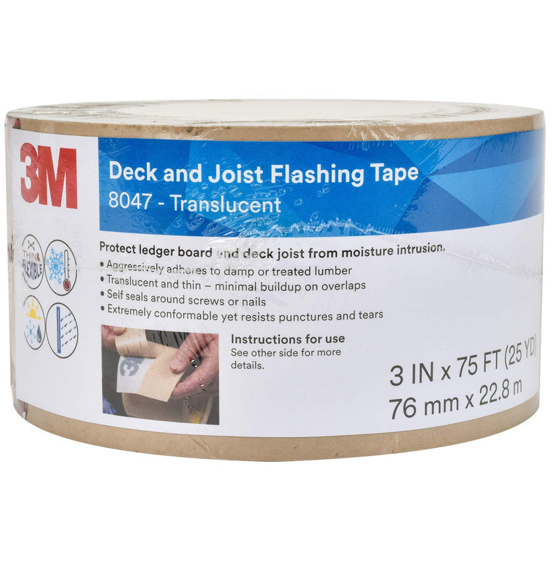 3M Deck and Joist Flashing Tape 8047, 3 in x 75 ft, Waterproof Joist Tape for Decking with Adhesive Backed for a Weather Moisture Barrier for Decks, Joists, Posts, Ledger Boards