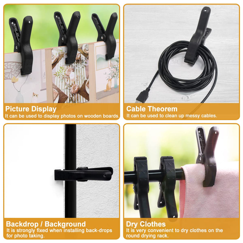 [Australia - AusPower] - Coideal Black Plastic Spring Clamps, 8 Pack 4.5 Inch Large Nylon Spring Clips Heavy Duty Clamp with Metal Pins for Backdrop Art Crafts Woodworking Background 