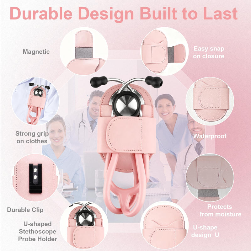 [Australia - AusPower] - Stethoscope Holder Clip, Leather Stethoscope Holster Clips, Lightweight Portable Holster for Physicians, Nurses, EMT, Medical Nursing Students (Pink) Pink 