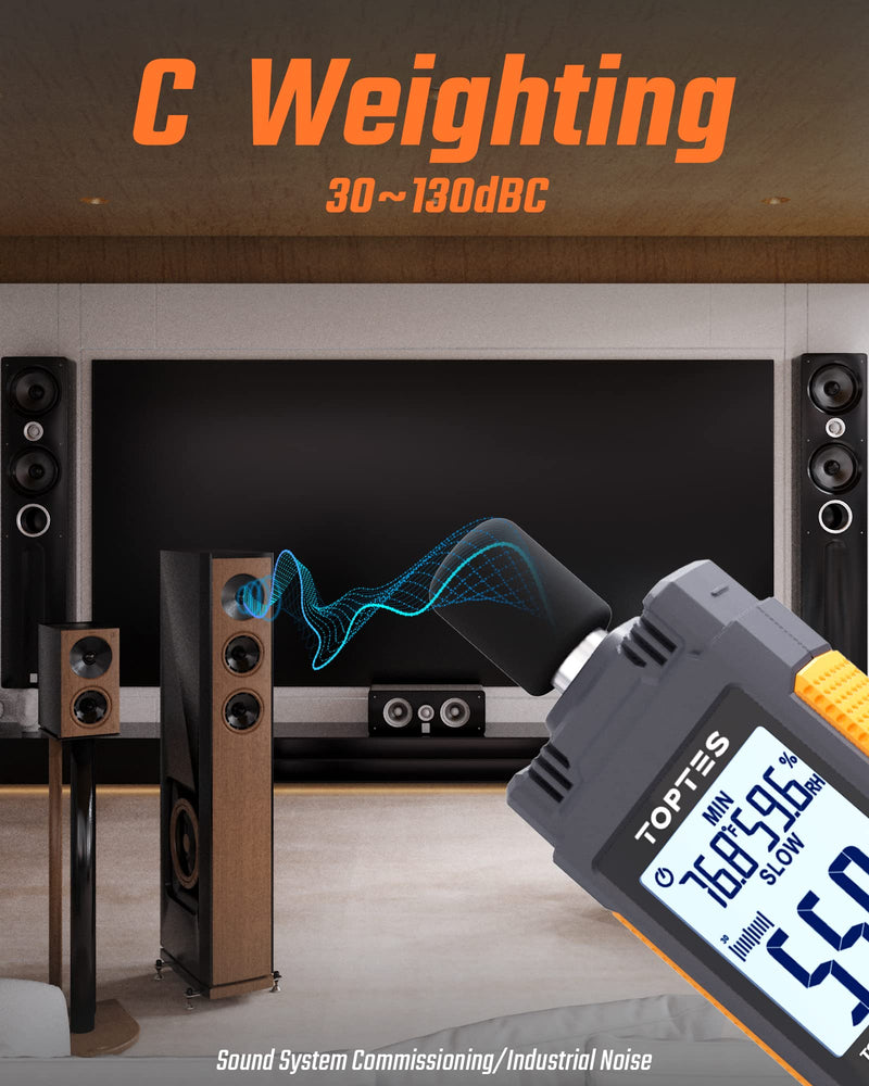 [Australia - AusPower] - Decibel Meter, TopTes TS-501B Sound Level Meter with 2.25” Backlit LCD Screen, Portable SPL Meter with A/C Weighted, Range 30-130dB, MAX/MIN, Data Hold, Use for Home, Noisy Neighbor, Factory - Orange 