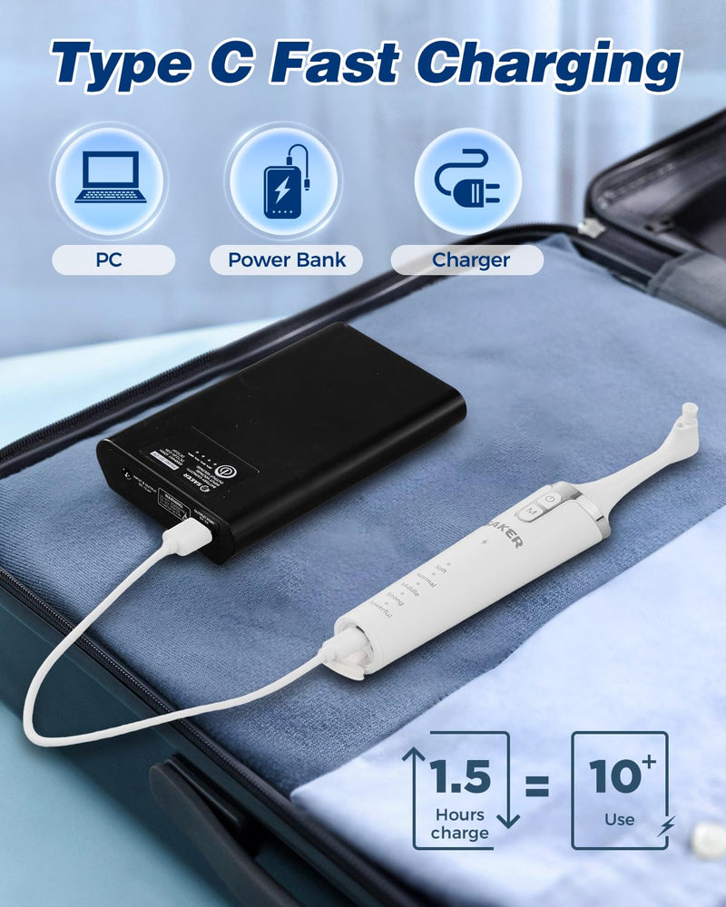 [Australia - AusPower] - Saker Tooth Polisher, 2 Set Replacement Polishing Brush Heads(12pcs) Included, Rechargeable Tooth Polishing Kit, Dental Teeth Polisher with LED Light, 5 Speed Modes, Waterproof - White 
