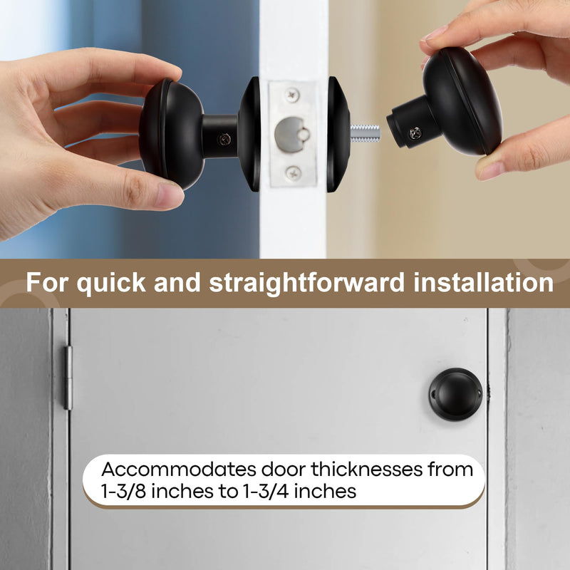 Saillong 4 Sets Interior Door Knob Set with Spindle, Round Rosettes, Old Style Door Knob Replacement with Electroplate Design, 2.2in. Outside Diameter for Interior (Matte Black) Matte Black