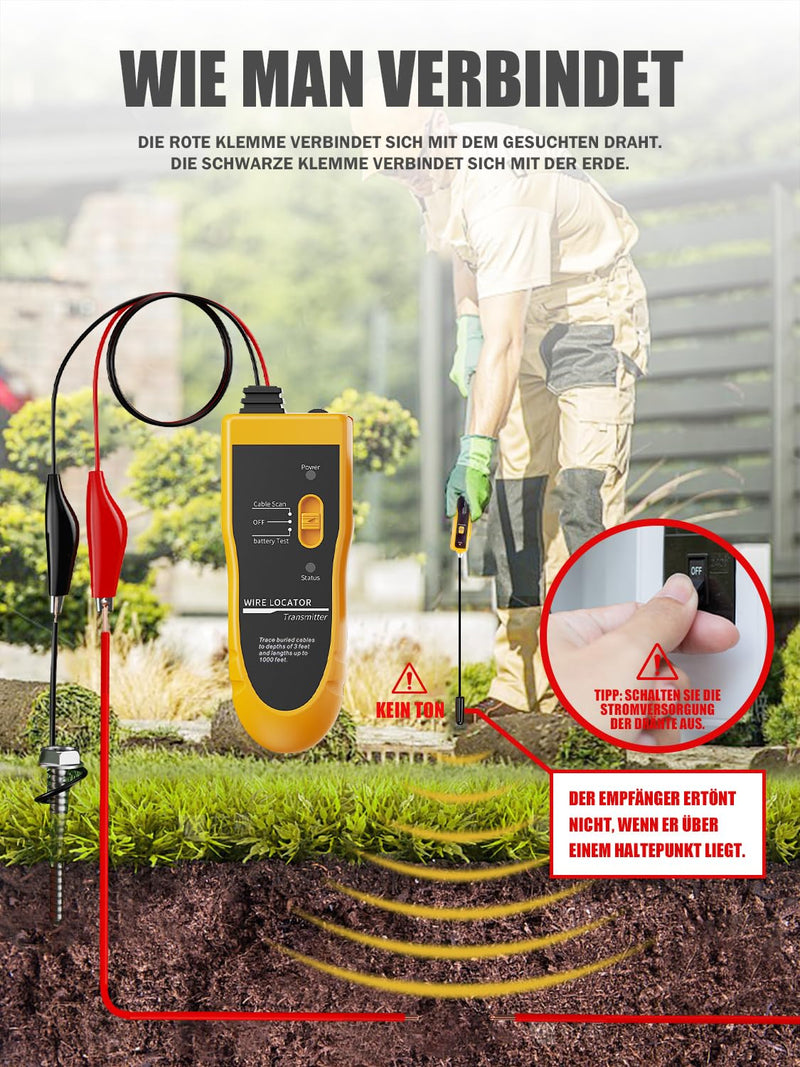 [Australia - AusPower] - YGGYM Underground Cable Finder, Cable Detector with Headphones, Cable Tester for Dog Fence Cable, Wires for Irrigation Control (Yellow) Yellow 