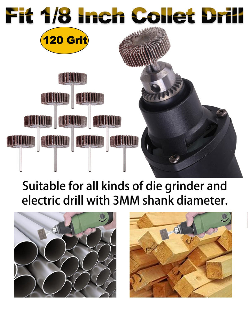 [Australia - AusPower] - Rocaris 10 Pack Flap Wheel, 120 Grit for Rotary Tools?1/8 inch Shank (32X10X3) 