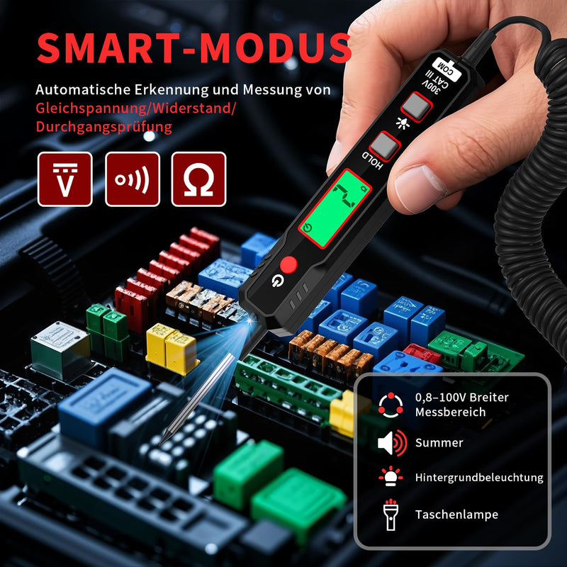 YOJOCK Voltage Tester Car Smart Circuit Tester, 0.8 V - 100 V DC Digital Test Lamp Car, Automotive Continuity Test Electric Tester Car Fuse Tester with Torch for Car Battery