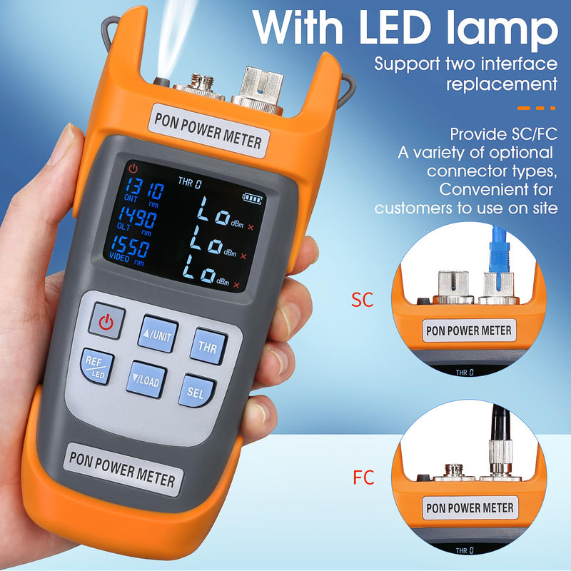 [Australia - AusPower] - PON Optical Power Orange A-330U SCUPC Interface Optical Fiber Power Meter Network Online Detection Tester with SCUPC/FCUPC Adapter 1310 1490 1550nm (SCUPC FCUPC Interface) SCUPC FCUPC interface 