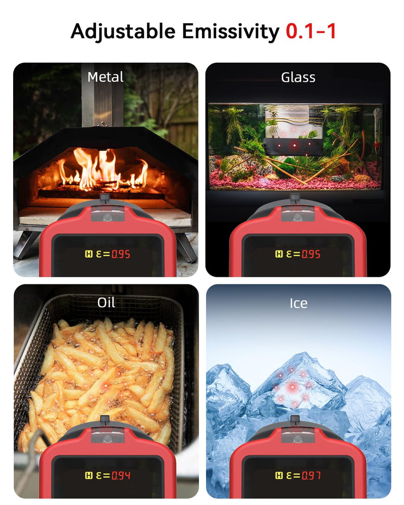 [Australia - AusPower] - Infrared Thermometer Temperature Gun with Probe -58℉ to 1202℉, Digital Heat Surface Temp Gun, Non-Contact Laser Thermal Gun for Cooking Food, Barbecue Meat, Pizza Oven, Griddle (CM650) CM650 
