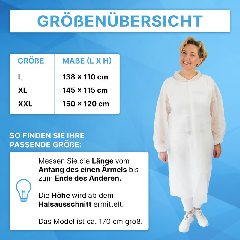 5 x Arnomed PP Disposable Protective Gown Size XL, White Disposable Protective Coat, Fleece Coat, Disposable Gown Protective Gown with Press Studs, Disposable Coat Plastic Painter's Suit, Surgical Gown Food Safe 5