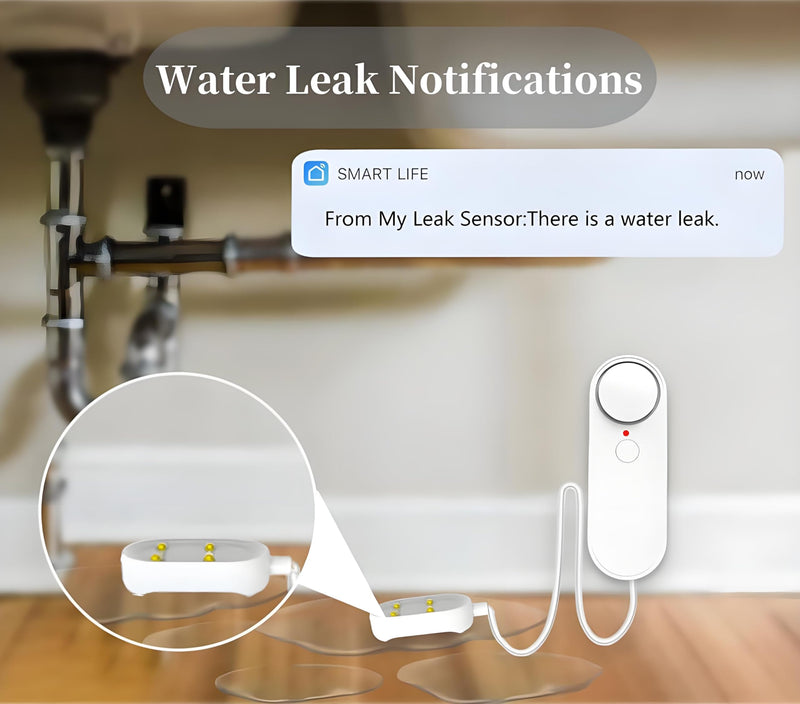 Lancoon WiFi Water Leak Detector with App Alerts Adjustable 100dB Alarm Smart Home Device with 6.5 Feet Detection Line for Basement Bathroom Pool Aquarium Water Leakage Probe