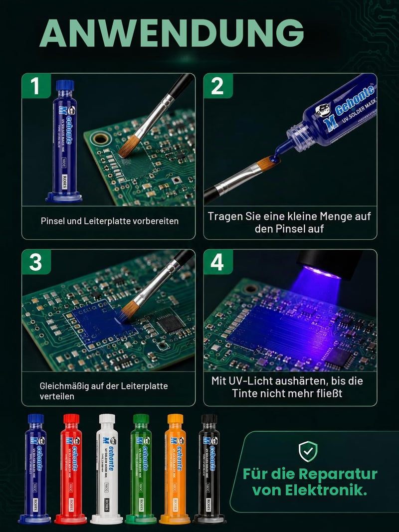 VOBOR UV Soldering Masks Ink, Pack of 6 10 CC Hardening Solder Stop Ink, Solder Stop Paint, PCB Circuit Boards Insulation Protection Paint 6Pcs