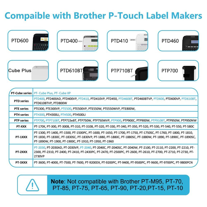 5-Pack 18mm 0.7 Laminated White Replacement for TZe Tz Tape Black on White Compatible for Brother Label Maker Tape TZe241 TZ-241 TZ241 3/4 Inch for Ptouch PT D400 D600 D610BT P710BT P750W 5