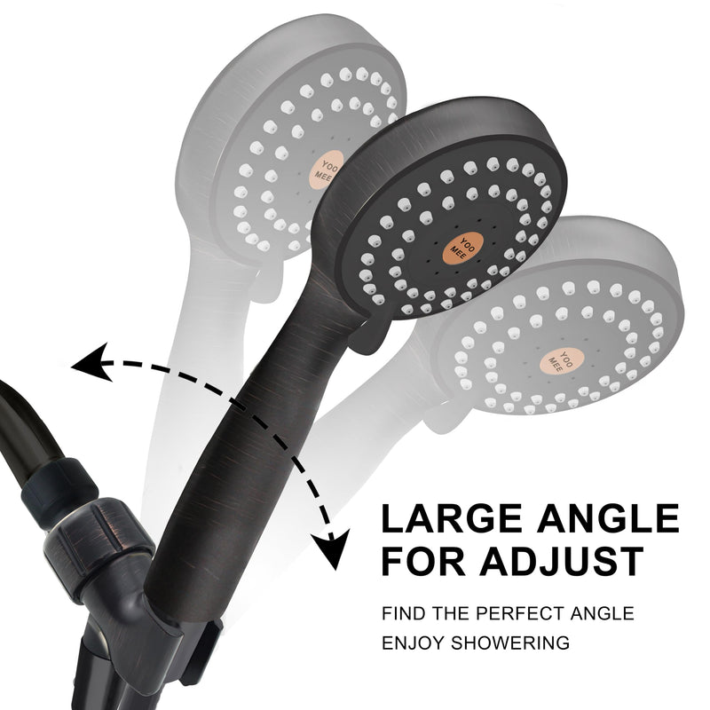 YOO.MEE High Pressure Handheld Shower Head with Powerful Shower Spray against Low Pressure Water Supply Pipeline, Multi-functions, with Luxury Shower Hose, Bracket, Dark Oil Rubbed Bronze