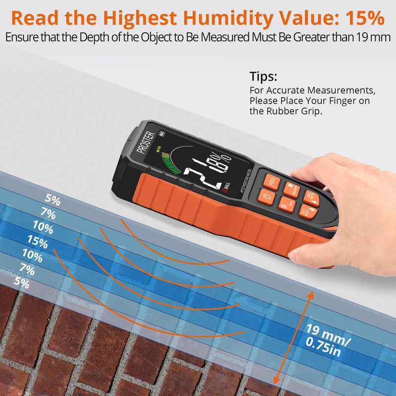 [Australia - AusPower] - Proster Moisture Meter - Pinless and Non Destructive Wood Moisture Meter for Softwoods Hardwoods Walls Digital Moisture Tester for Drywall Wood Masonry 