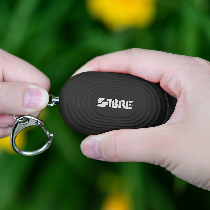 [Australia - AusPower] - SABRE 2-in-1 Personal Alarm with LED Light, 130dB Personal Safety Siren, Snap Hook for Instant Access, 1,250 Foot (381 Meters) Range, Compact Design for Easy Attachment to Purse, Bag, or Keys Black 