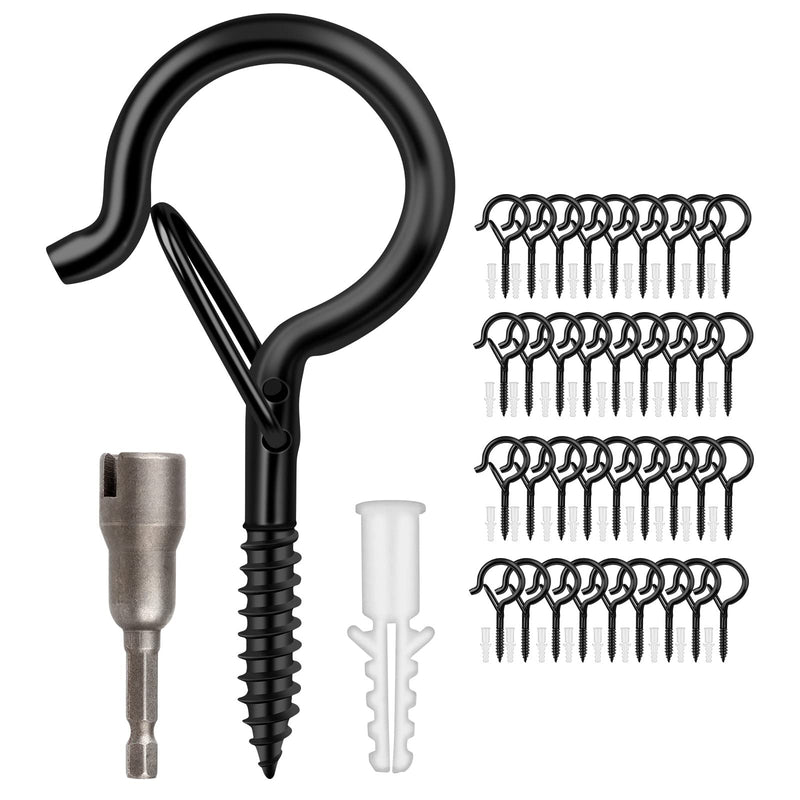 [Australia - AusPower] - 36 PCS Q-Hanger Hooks with Safety Buckle, Windproof Screw Hooks for Outdoor String Lights Hanging Christmas Lights, Plants, with 1 Wing Nut Driver 36 Pcs 