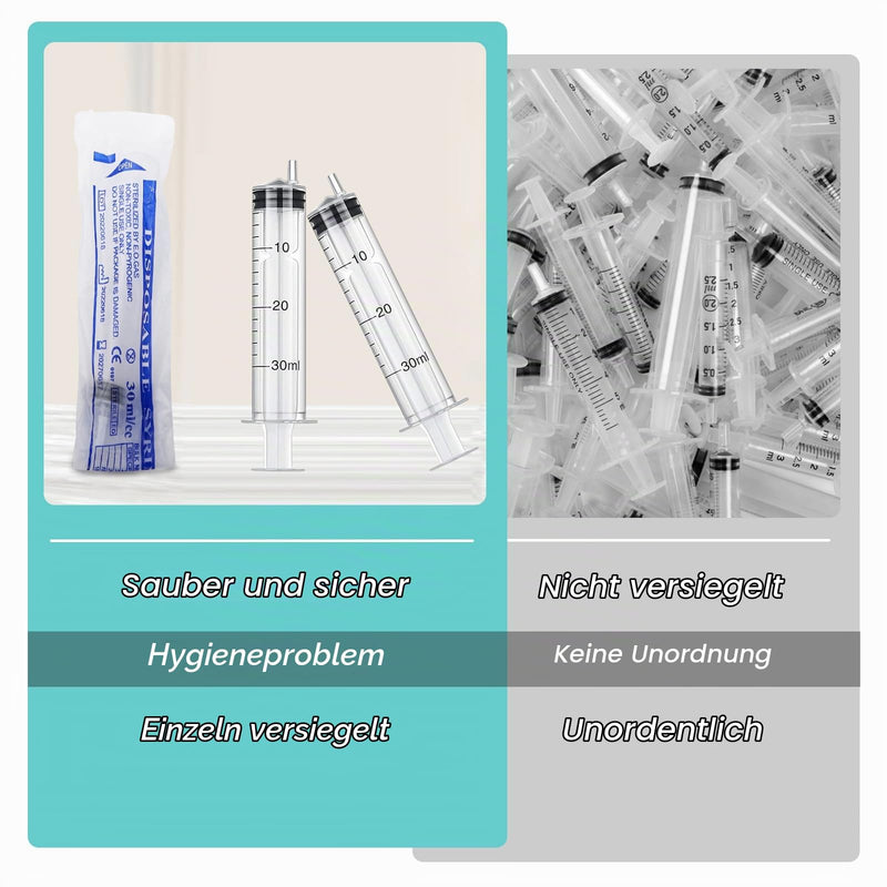 Sterile Syringes with Lid Plastic Syringe 30 ml Pack of 16 | Reusable plastic syringe for small pet feeding, laboratory, plant watering, engine oil or brake fluid 16 pieces 30ml