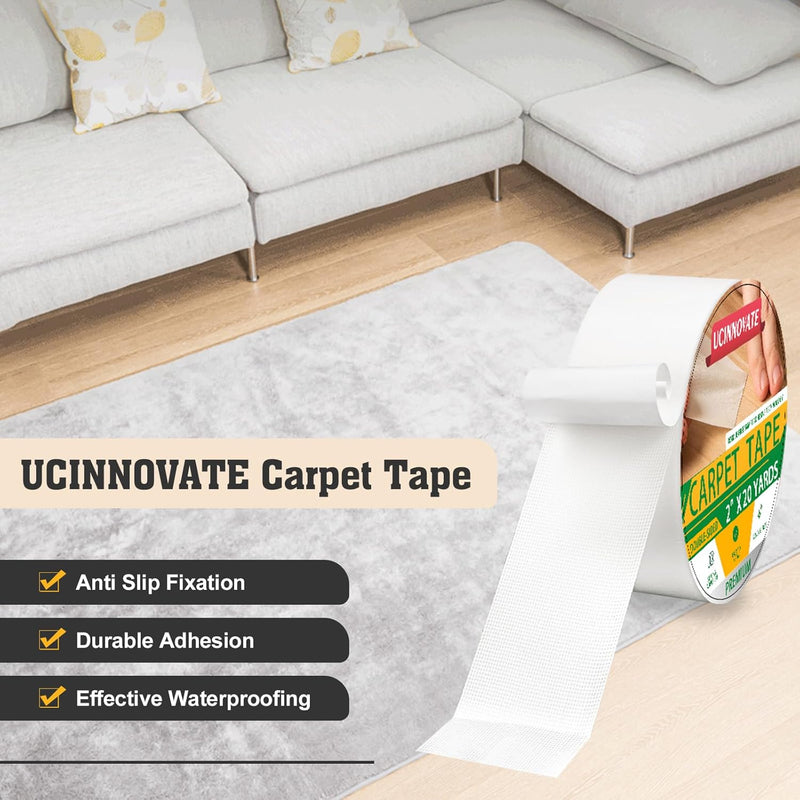 [Australia - AusPower] - XFasten Double Sided Tape Carpet Tape for Area Rugs and Carpets, Removable, 2 Inches x 20 Yards (Single Roll) Super Strong and Heavy-Duty Rug Tape for Carpet to Floor and Rug to Carpet Applications 1 