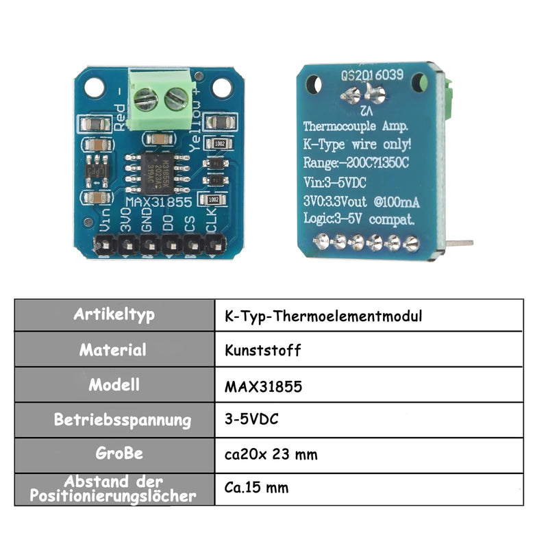 MAX31855 K Type Thermocouple Module, 14-Bit Resolution Pack of 2 | Temperature 200℃~1350℃, SPI port digital output, 0.25°C accuracy, for industrial temperature measurement