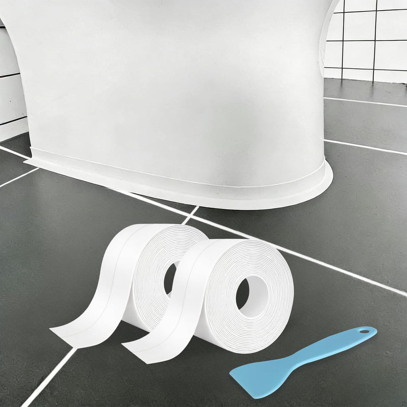 2 Roll White Caulk Tape Waterproof Self Adhesive, Toilet Bathroom Caulking Tape for Kitchen, Countertop, Bathroom, Sink, Shower, Bathtub, Toilet Edge Protector with Sealing Tool 2 Minimalism