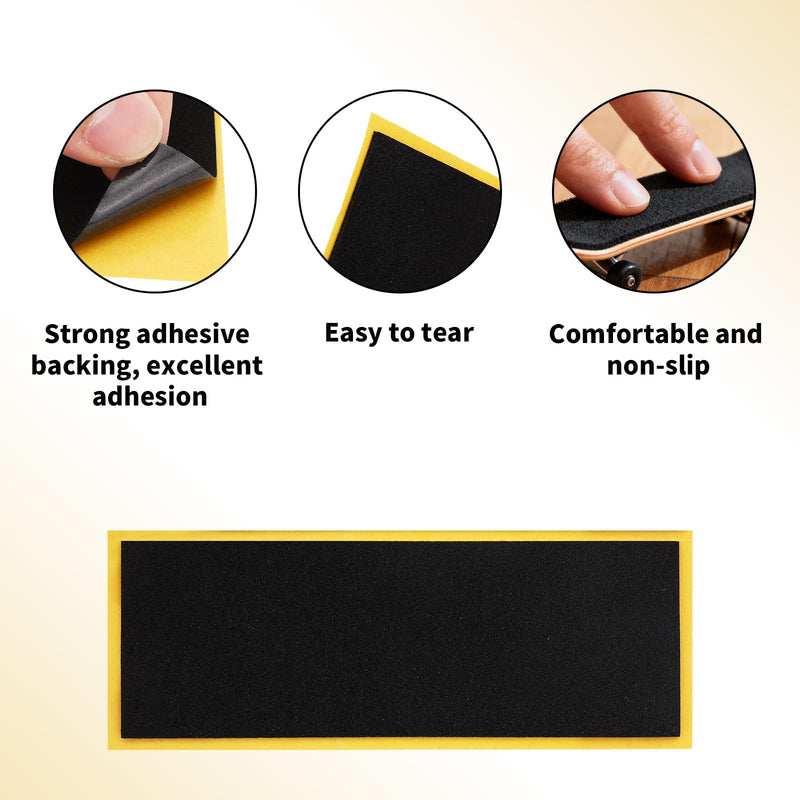 60pcs Fingerboard Grip Tapes, 11x3.8cm/4.33x1.5in Strong Adhesive Anti Slip Stickers PET Backing Foam Tape for Finger Skateboard Games & Tricks (Black) 60