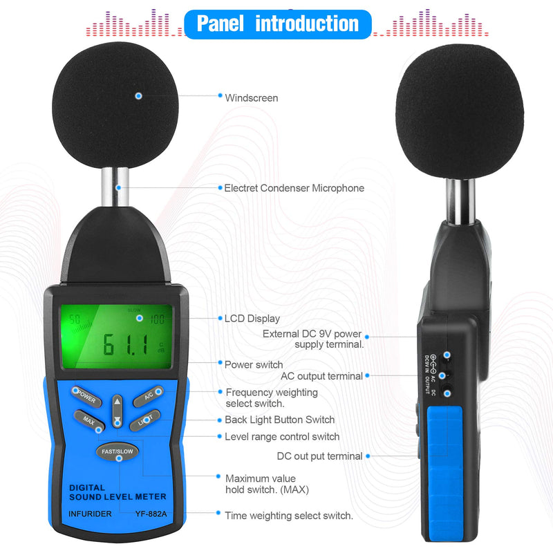 [Australia - AusPower] - Portable Decibel Meter, Sound Level Monitoring and Noise Volume, MAX/MIN Noise Measurement with Data Hold LCD Backlight and Accuracy of +/-1.5dB 