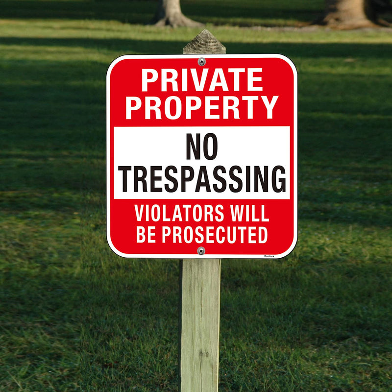 Large (4 Pack) Private Property No Trespassing Sign, 12x12 Inches Metal Heavy Duty Reflective Aluminum, Violators Will Be Prosecuted, Weatherproof Up to 7 Years Outdoor 12x12 Inch 4-Pack