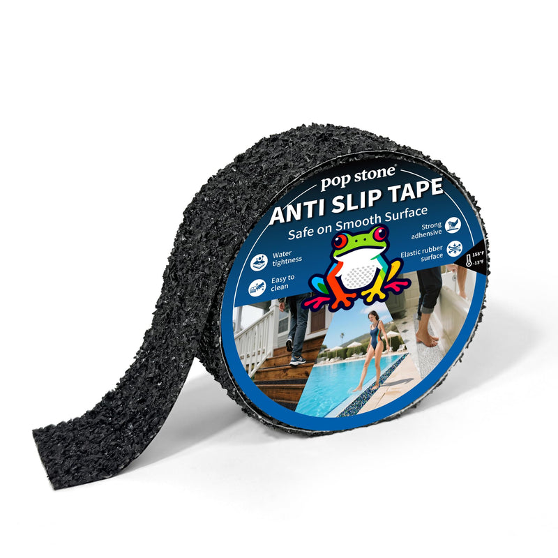 Waterproof Anti-Slip Traction Tape, 2" x 16.5 FT | Heavy-Duty EPDM Rubber Granule Surface, Strong Grip & Resilient Foot Contact | Indoor & Outdoor for Pool, Bath, Ramps, Stairs and Steps 2\" X 16.5ft Patio Black