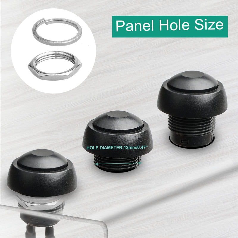 [Australia - AusPower] - QTEATAK 1/2"(12mm) Pre-Wired Mounting Hole On/Off Mini Round Waterproof Momentary Push Button Switch JF-33B -2Pack Black 