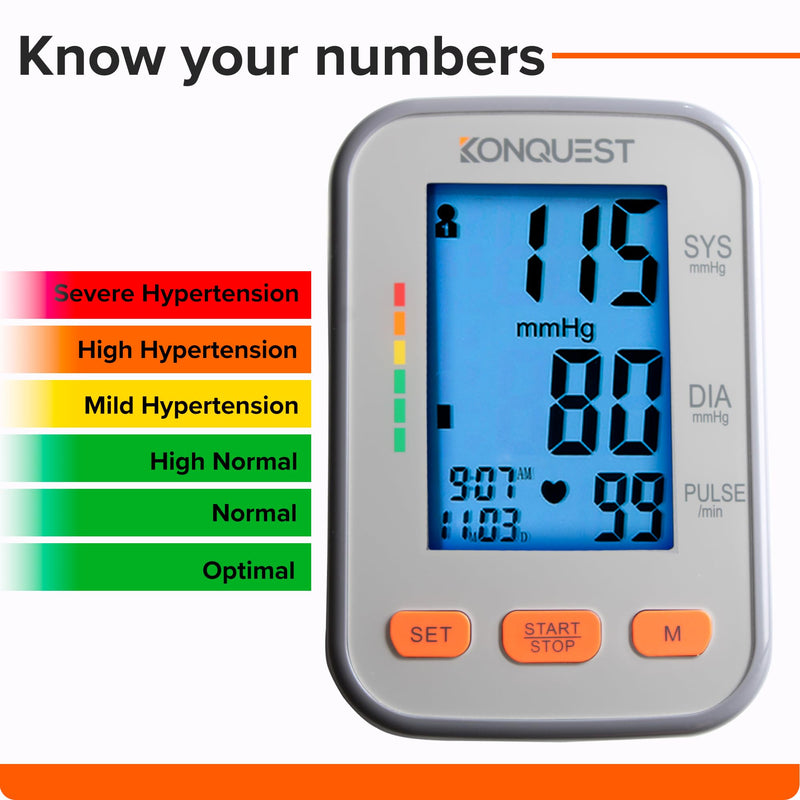 [Australia - AusPower] - Konquest KBP-2704A Automatic Upper Arm Blood Pressure Monitor - Adjustable Bp Cuff - Large Backlit Display - Irregular Heartbeat Detector - Tensiometro Digital - Bp Monitor Cuff 