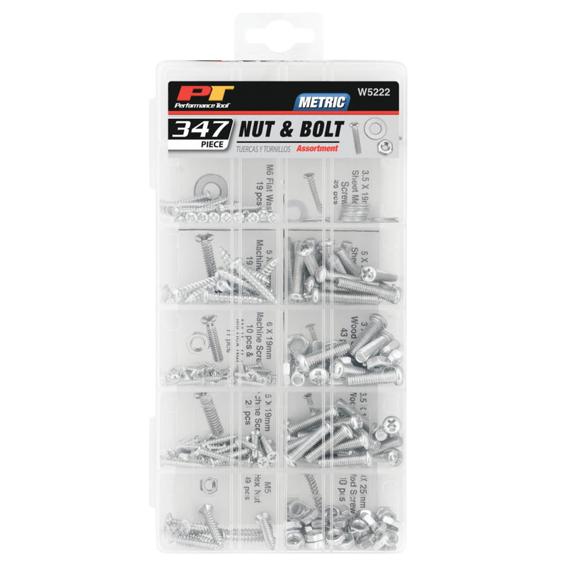 [Australia - AusPower] - Performance Tool W5222 347pc Metric Nut Bolt Assortment With Case 347pc Nut Bolt Kit (Metric) 