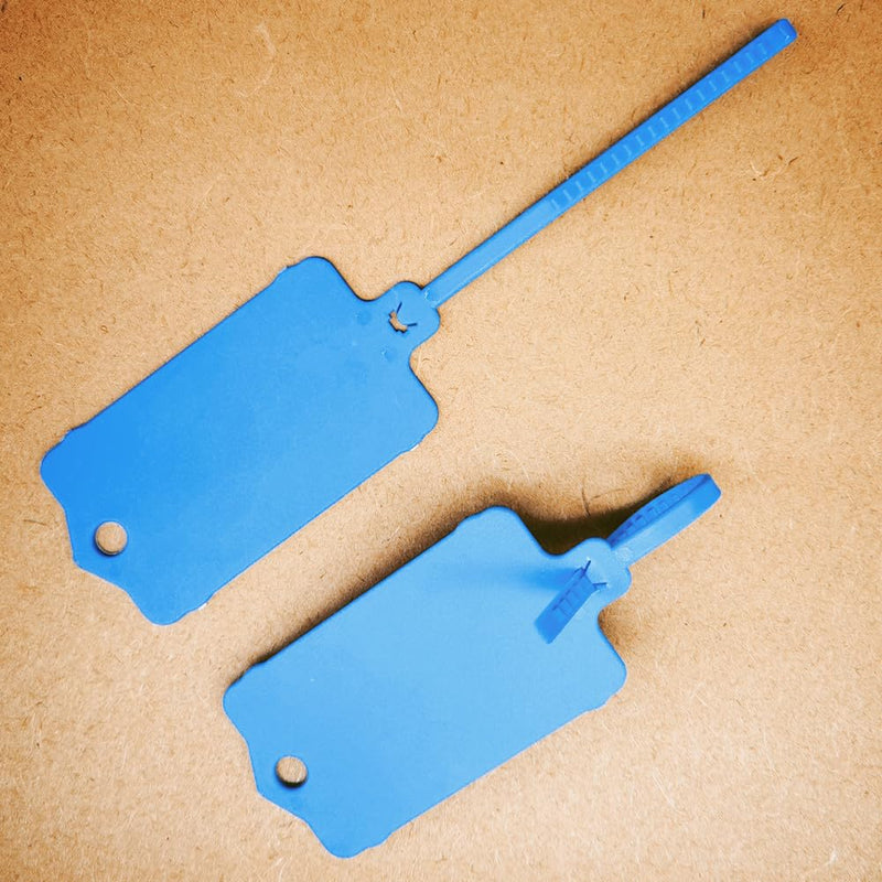 100pcs Reusable Blank Plastic Tags Ties Key Tags 1.45"*2.48" Serrated Tension Sealing Strap with Large Label Plastic Tie Mark Label Waterproof Hang Sign Write on Tag (Blue, 100pcs) Blue