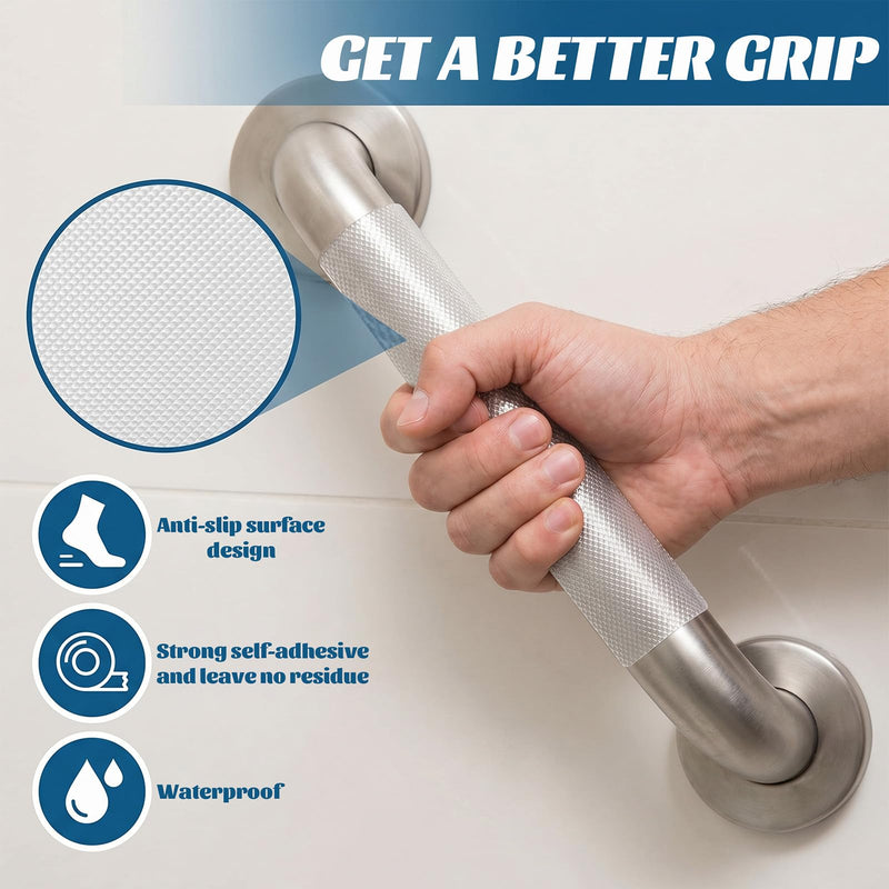12 PCS Rubber Grip Tape Strips, 7.87"x2.36" Clear Non-Abrasive Grip Stickers with Scraper Non-Slip Tape for Handles Waterproof Heat Resistant Cushion Grip