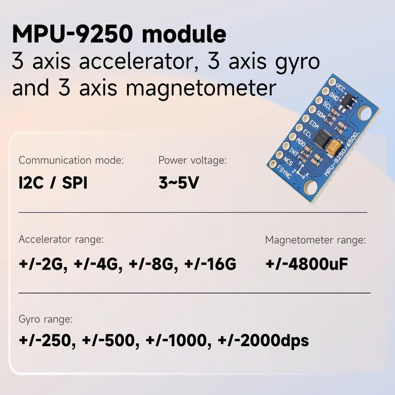 [Australia - AusPower] - MPU9250 GY-9250 Acceleration Gyroscope Sensor, 9-Axis 16 Bit Nine-axis Acceleration Magnetic Sensor Module IIC/SPI for Arduino 
