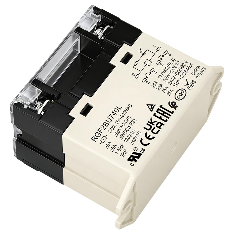 2 Pack General Purpose Relay, RGF2BU740L, 25A 200-240VAC Coil Voltage, 6Pin Double Pole Single Throw Normally Open Contacts, with LED Indicator Light and Protection Cover 2 AC 220V