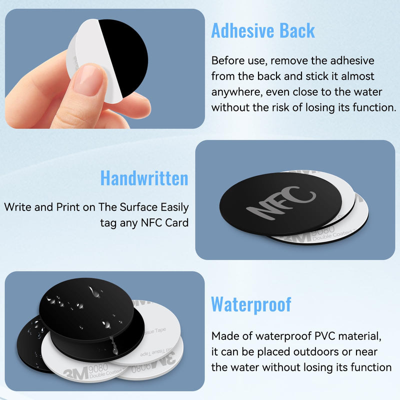 100 Pieces NFC Tags Black NTAG215 NFC 215 Tags NFC Coins Cards Black NFC Stickers Round 13.56MHz NFC Chip with Adhesive Back, Compatible with TagMo and NFC Enabled Phones Black Nfc Coin (With Adhesive) 25mm - 100 pcs