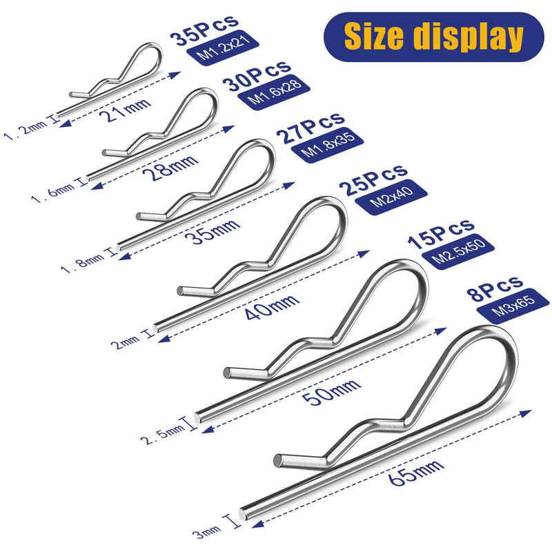 [Australia - AusPower] - 140pcs Cotter Pins, Woweasi Durable Cotter Pin Assortment Kit, Heavy Duty Carbon Steel R Clips Cotter Pins for Mechanics, Lawn Mowers, Rv Owners 