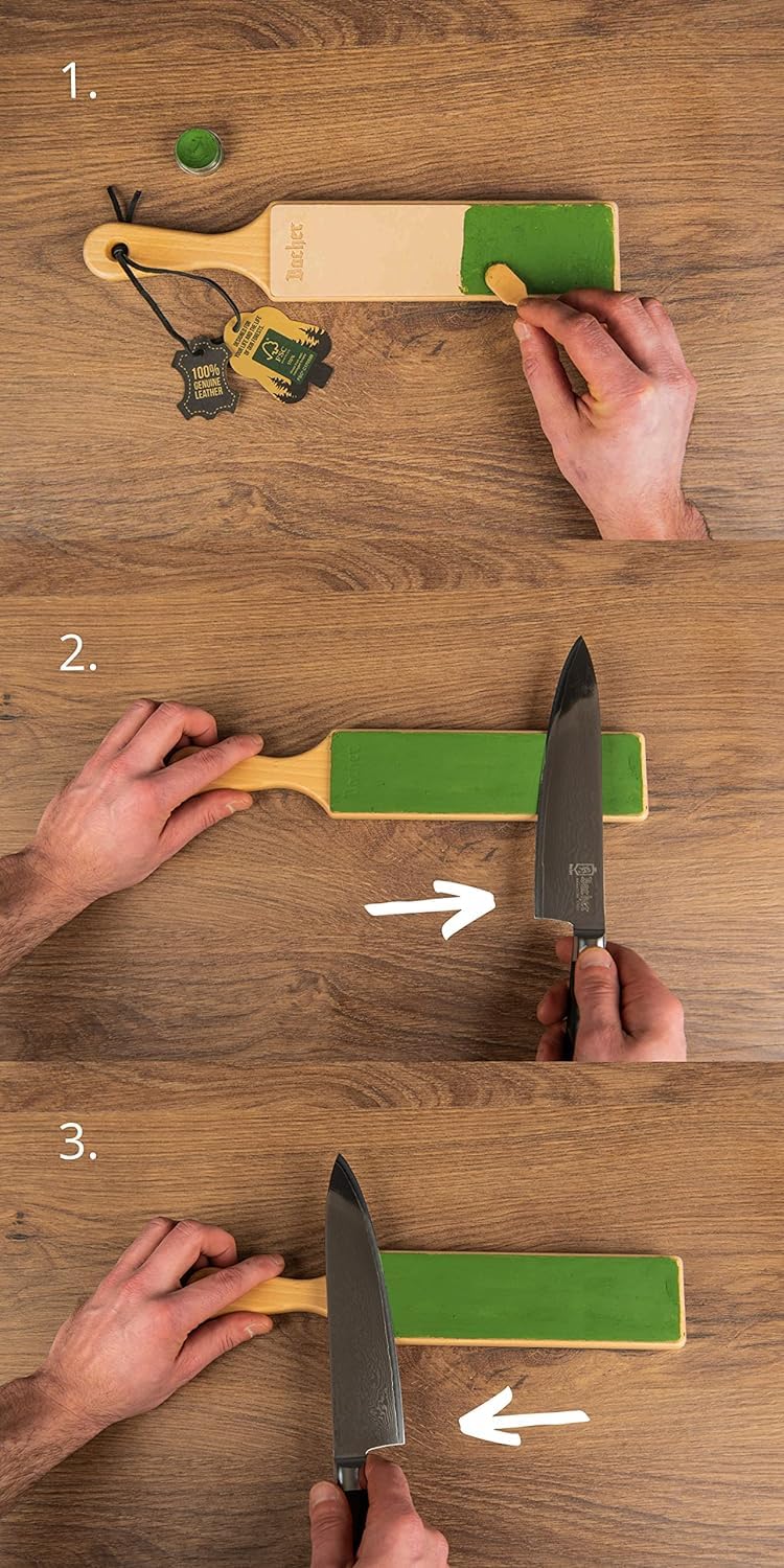 [Australia - AusPower] - Bacher Premium Leather Strop for Knife Sharpening with Polishing Compound - Double Sided Stropping Leather – Stropping Kit: Knife Strop and Stropping Compound for Wood Carving and Woodworking 