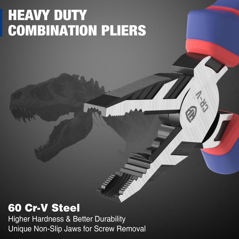 [Australia - AusPower] - WORKPRO 8" Linesman PRO Screw Extractor Pliers(Combination Pliers) with Unique Non-slip Jaws, Stripped Screw Remover Tool, Lineman Pliers for Quickly Removal of Damaged or Rusted Fasteners 
